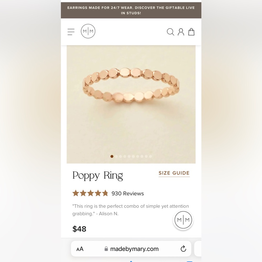 Made By Mary Poppy Gold-Filled Ring Size 5